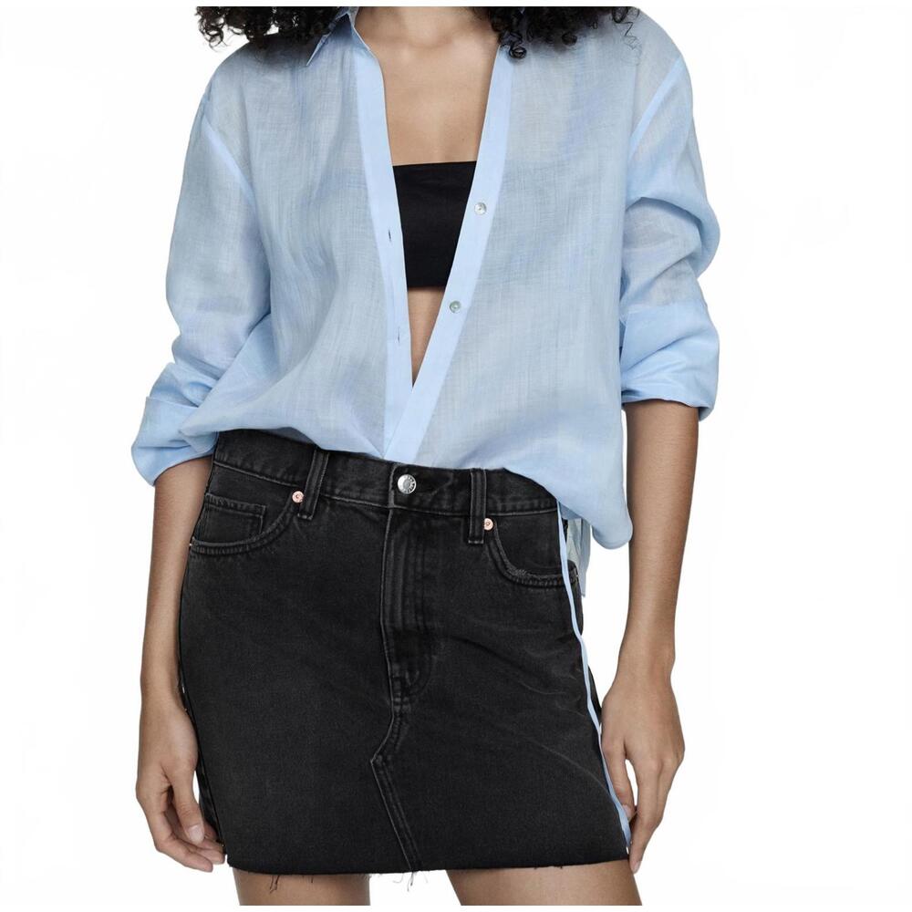 Mango Denim Miniskirt with Frayed Hem Mini Skirt NWT Elena Black Wash Small